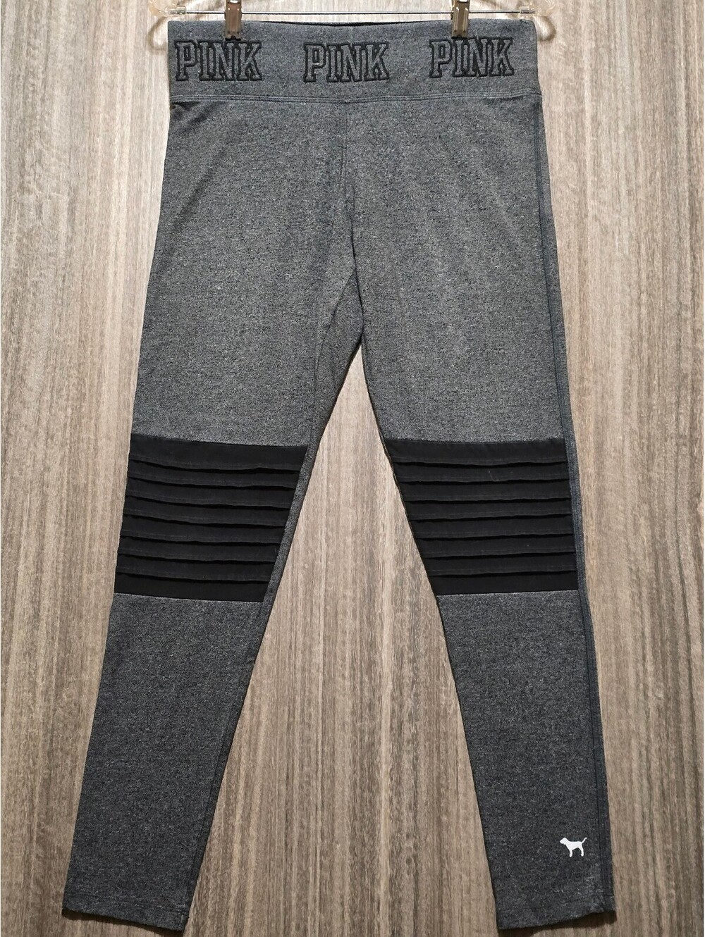 PINK Victoria's Secret Moto Yoga Leggings Gray Black Large L
